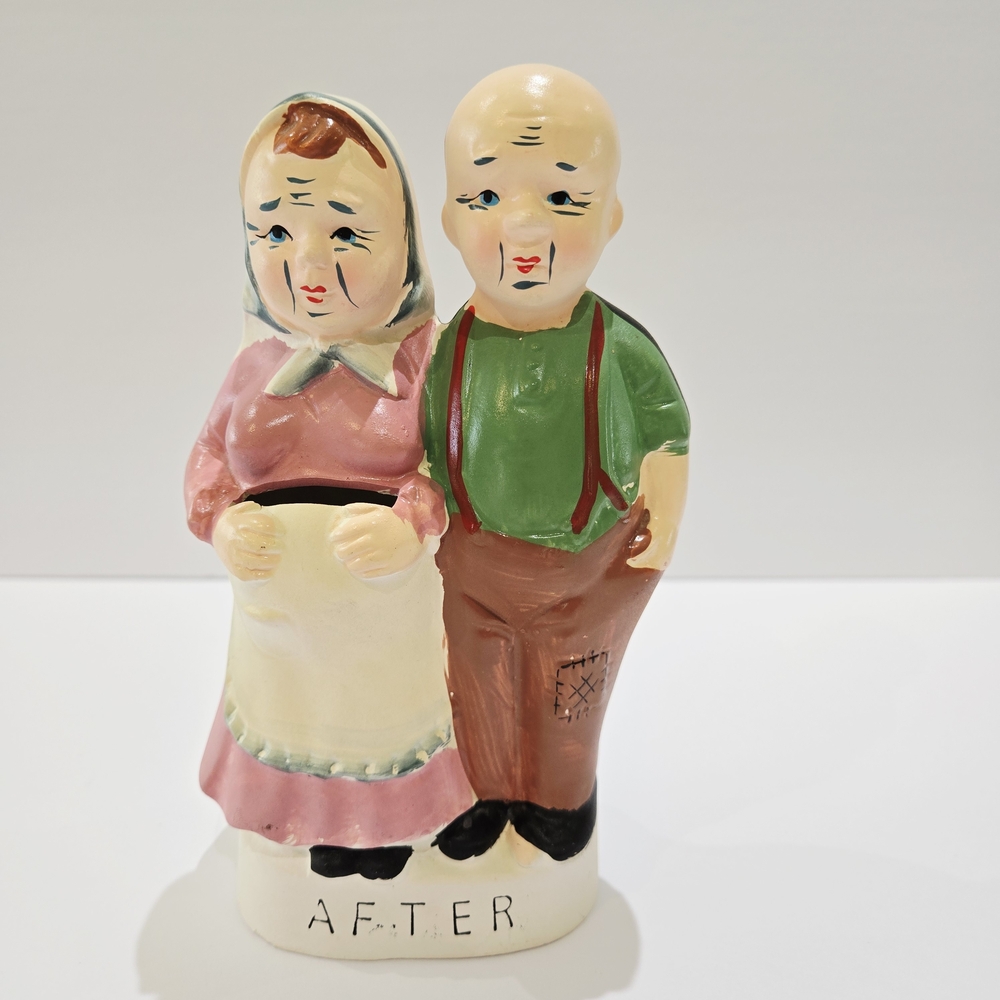 Vintage Before & After Bride & Groom Ceramic Bank Cake Topper Japan 6.5" Cute! - Picture 3 of 7